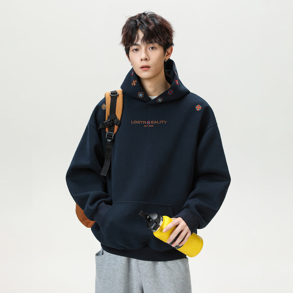 Embroidered hooded sweatshirt for men's sports hoodie