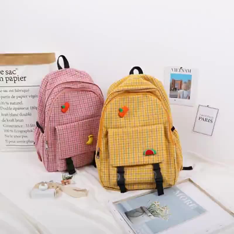 Girls cotton square plaid Japanese style backpack large capacity junior high school high school student schoolbag