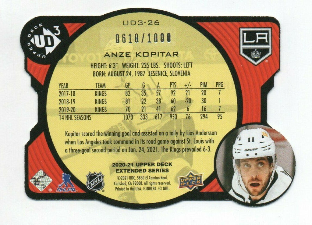 2020-21 Upper Deck Extended UD3 -26 ANZE KOPITAR Die Cut Inserts #0610/1000 