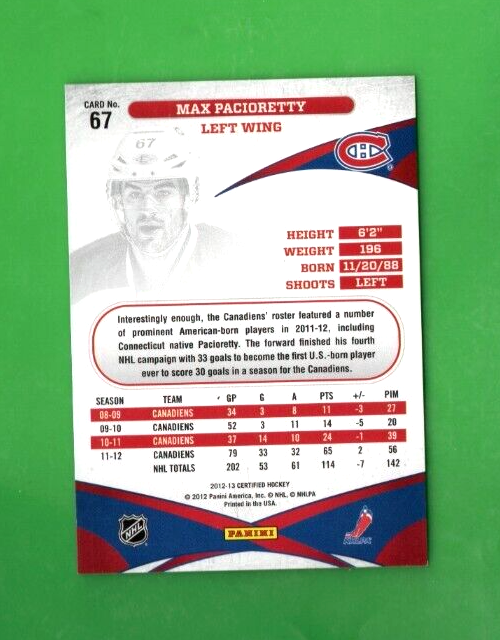 2012-13 Certified Mirror Blue #67  -  Max Pacioretty  - Montreal Canadiens 52/99