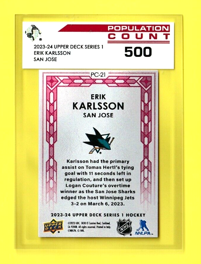 2023-24 Upper Deck Series 1  -  #PC-21  - Erik Karlsson  -  Population Count 500
