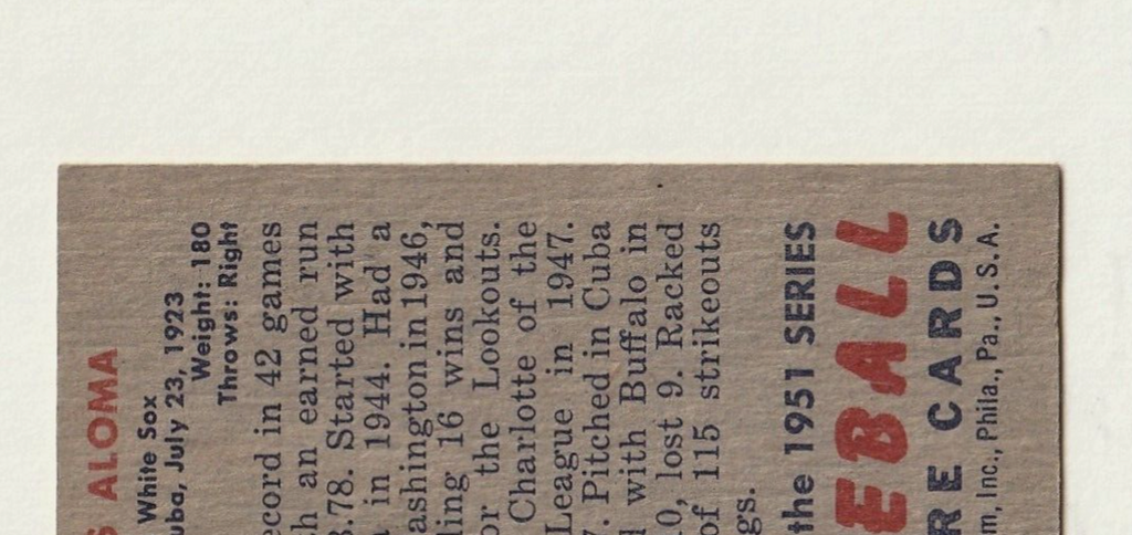 1951 Bowman #231   -   LUIS ALOMA    -     Chicago White Sox   -   Rookie Card