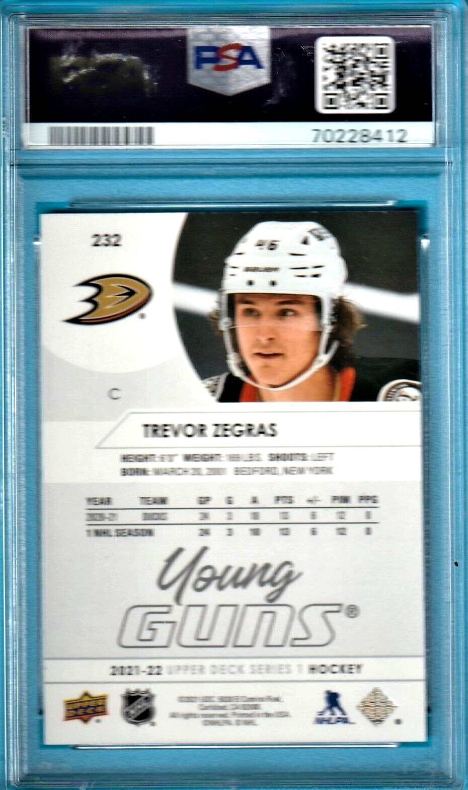 2021 Upper Deck Young Guns  - Trevor Zegras   -  Anaheim  ROOKIE #232 PSA 9 MINT