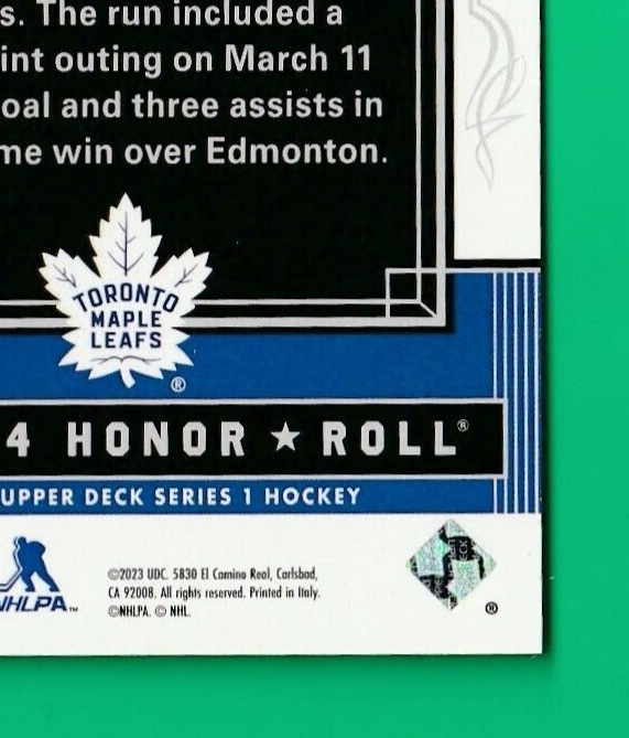 2023-24 Upper Deck Series 1 Honor Roll Silver Rainbow /250 Mitch Marner #HR-16