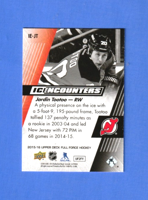 2015-16 Upper Deck Full Force Ice Encounters Jordin Tootoo #IE-JT  New Jersey