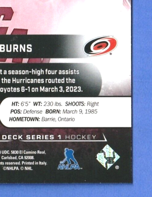 2023-24 Upper Deck Series 1 Brent Burns Star Zone Red #SZ-17