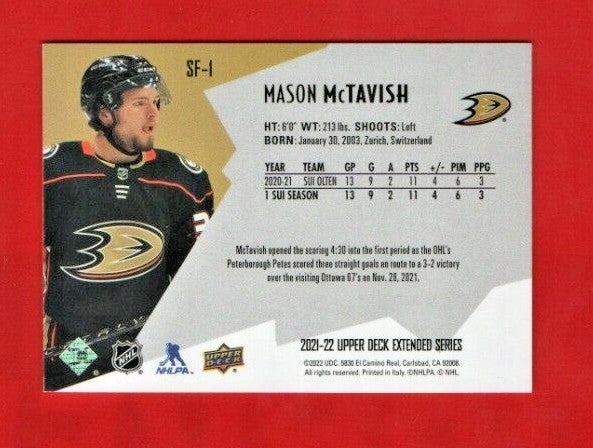 Mason McTavish  2021-22 UD Extended SPxFinite Radiance (GOLD)   # SF-1   649/799