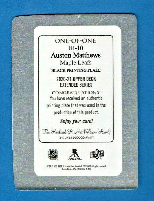 2020-21 Extended Series Ionix HoloGrFX Printing Plate Black 1/1 Auston Matthews 