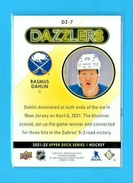 2021-22 Upper Deck Series 1 Red Dazzlers  #DZ-7 Rasmus Dahlin  - Sabres
