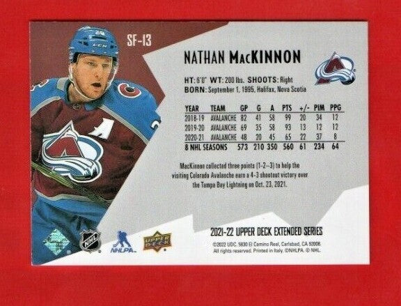 Nathan MacKinnon 2021-22 UD Extended SPxFinite Radiance (GOLD)   # SF-13 168/799