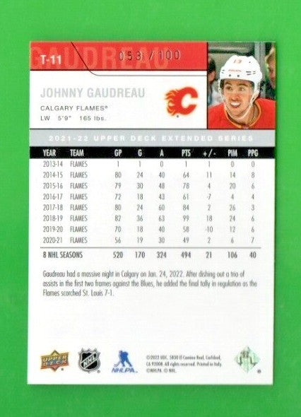 Johnny Gaudreau  2021-22 Upper Deck Extended T-11 Flames  053/100