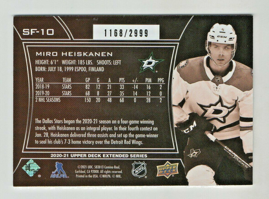  2020-21 Upper Deck SPx Finite #SF-10 - Miro Heiskanen -  1168/2999 Dallas Stars