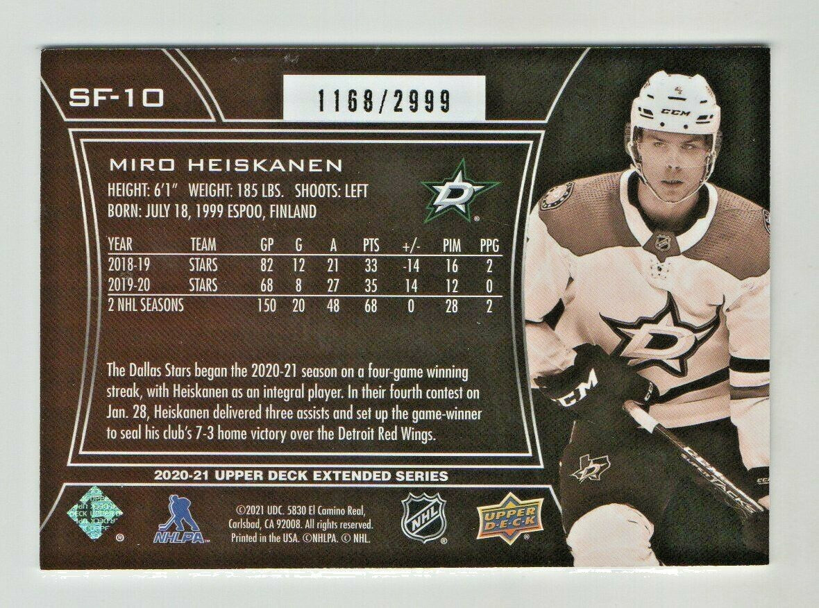  2020-21 Upper Deck SPx Finite #SF-10 - Miro Heiskanen -  1168/2999 Dallas Stars
