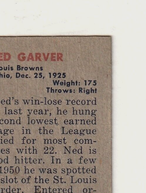 1951 Bowman  -  Ned Garver   -  St. Louis Browns #172   VG-EX
