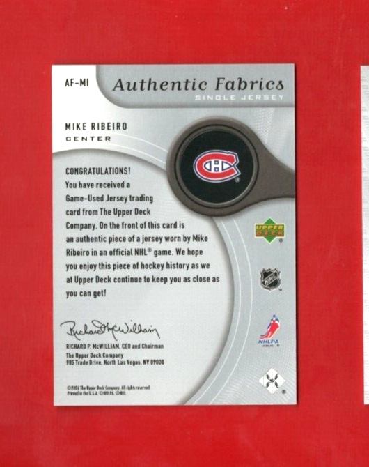 2005-06 SP Game Used Authentic Fabrics #AF-MI Mike Ribeiro Jersey Canadiens