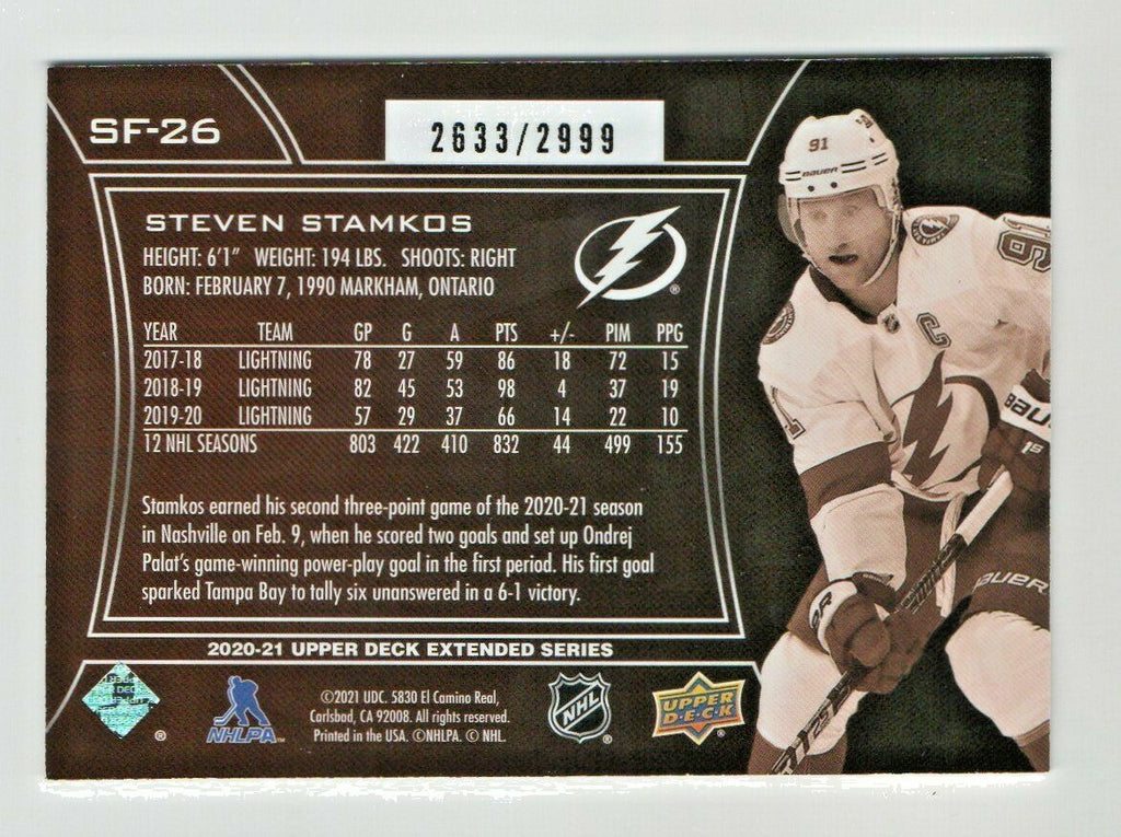 2020/21 UPPER DECK EXTENDED SPX FINITE STEVEN STAMKOS 2633/2999 -- #SF-26