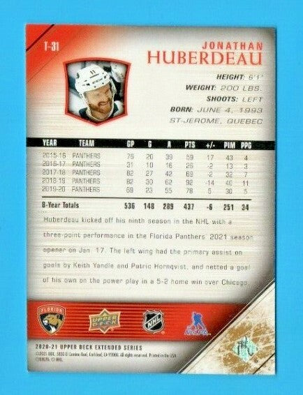 Jonathan Huberdeau 2020-21 Upper Deck Extended Tribute T-31 Exclusives 035/100