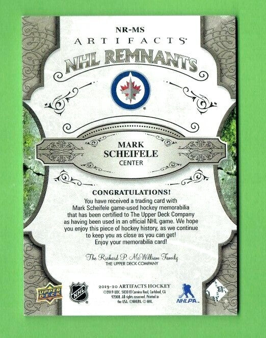  MARK SCHEIFELE ARTIFACTS 2019-20 NHL REMNANTS JERSEY # NR-MS Winnipeg Jets