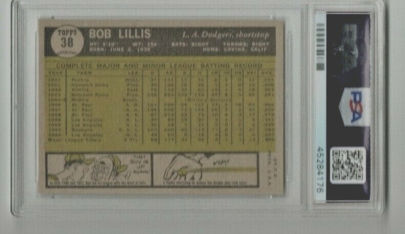 1961 Topps, No. 38 of Bob Lillis of the LA Dodgers, Graded Card, PSA NM-Mint 8