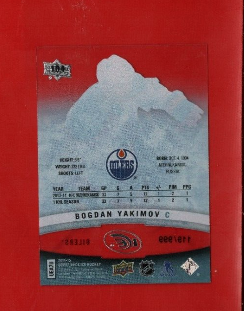 Bogdan Yakimov 2014-15 Upper Deck Ice Premieres Rookie /999 #104 Edmonton Oilers