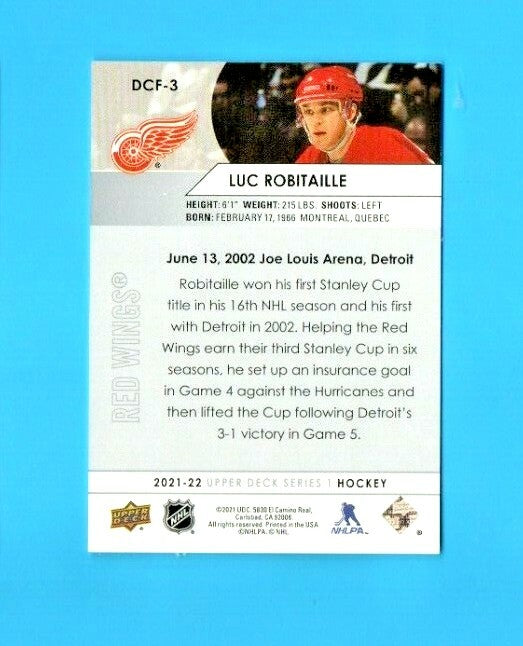 2021-22 Upper Deck Series 1 - LUC ROBITAILLE  Day with The Cup - DCF - 3 Detroit