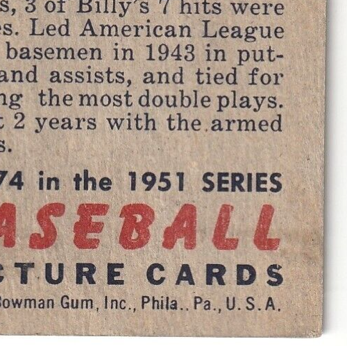 1951 Bowman  -  Billy Johnson   -  New York Yankees  #74   VG-VG+