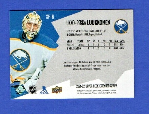 Ukko-Pekka Luukkonen   2021-22 UD Ext. SPxFinite Radiance Sil. #SF-6   2028/2999
