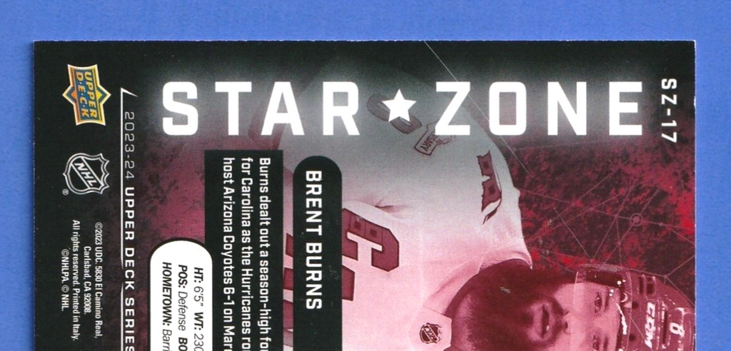 2023-24 Upper Deck Series 1 Brent Burns Star Zone Red #SZ-17