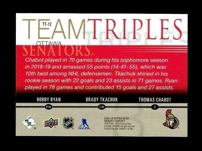 2019-20 Upper Deck Team Triples GOLD Senators Ryan Tkachuk Chabot! SP