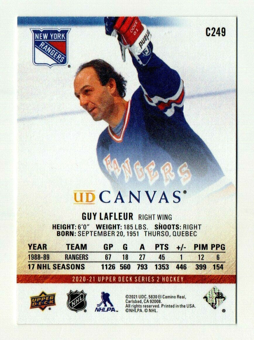 Guy Lafleur 2020-21 UD Series 2 CANVAS "Retired Stars" #C249 NEW YORK RANGERS