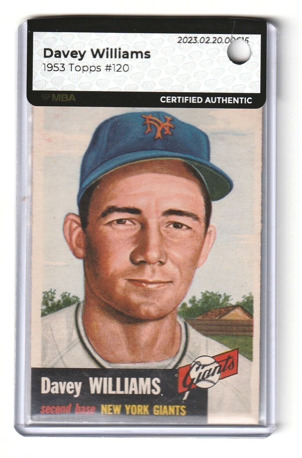 1953 Topps  -  Davey Williams  SHORT PRINT #120  MBA AUTHENTIC - New York Giants