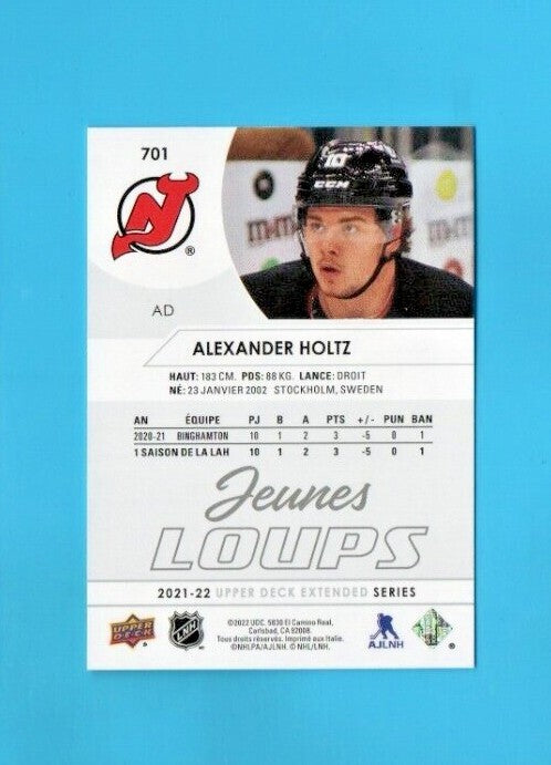 2021-22 Upper Deck Extended Alexander Holtz #701 Young Guns FRENCH JEUNES LOUPS