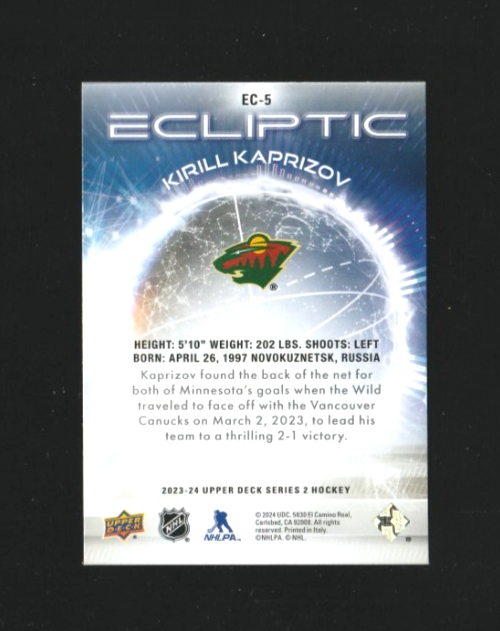 2023-24 UD Upper Deck Series 2  Ecliptic Ec-5 - Kirill Kaprizov - Minnesota Wild