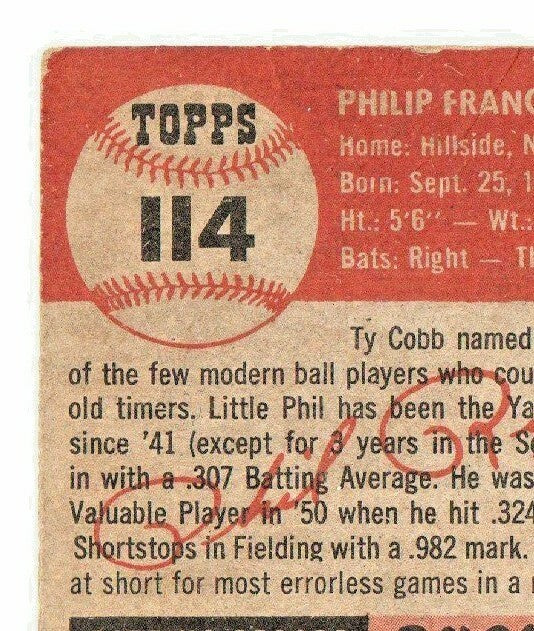 1953 Topps #114 PHIL RIZZUTO  --  G-VG  --  New York Yankees  -  HOF - Shortstop
