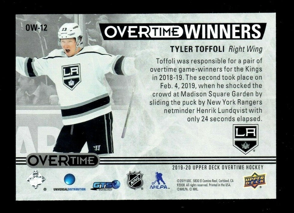 2019-20 Upper Deck Overtime Winners Blue Tyler Toffoli 06/10 Los Angeles Kings