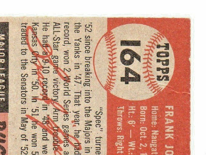 1953 Topps Baseball Card #164 - Frank Shea -  Washington Senators - VG-EX
