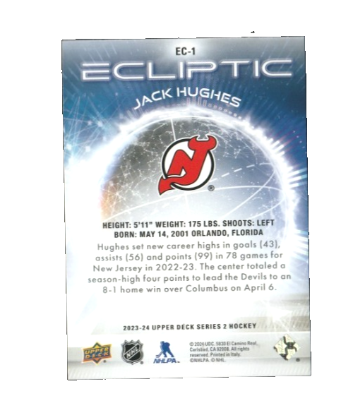 2023-24 UD Upper Deck Series 2  Ecliptic Ec-1   Jack Hughes  - New Jersey Devils