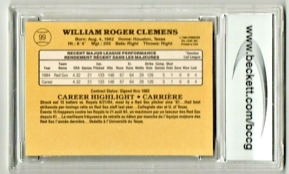 Roger Clemens 1985 Leaf/Donruss #99 ROOKIE BCCG 8 Ex or Better - Boston Red Sox