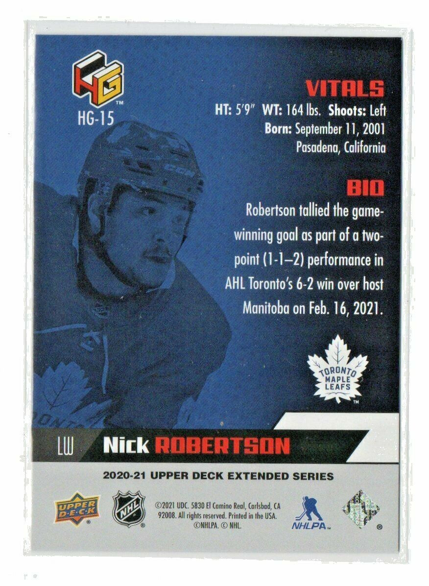 Nick Robertson 2020-21 Upper Deck Extended Series HOLOGRFX #HG-15 Rookie Card!