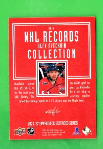 2021 22 UPPER DECK EXTENDED NHL RECORDS COLLECTION ALEX OVECHKIN RB-4