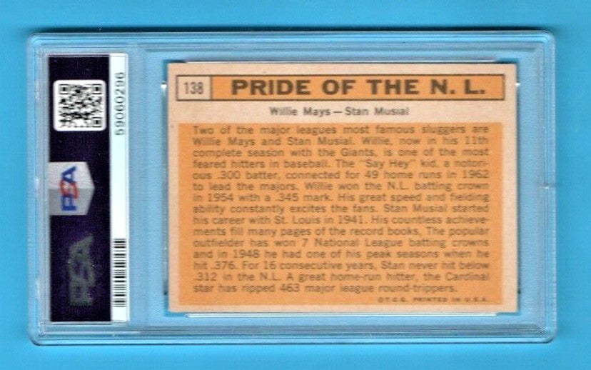 1963 Topps Baseball #138 Pride Of NL -  Willie Mays Stan Musial - PSA 5 MLB HOF 