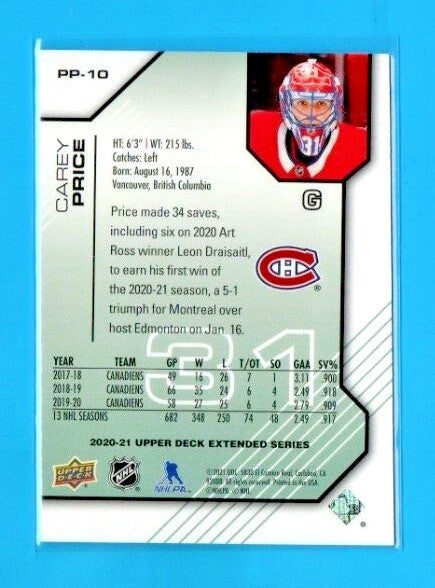2020-21 UD Upper Deck Extended UD Pros & Prospects #PP-10 Carey Price 0366/1000