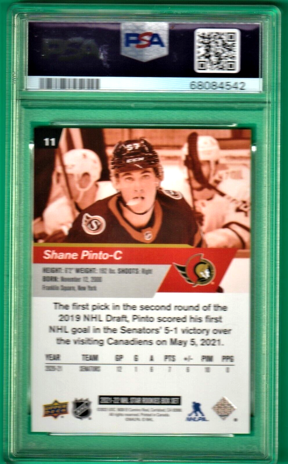 2021 Upper Deck NHL Star Rookies Box Set   Shane Pinto    ROOKIE #11 PSA 9 MINT