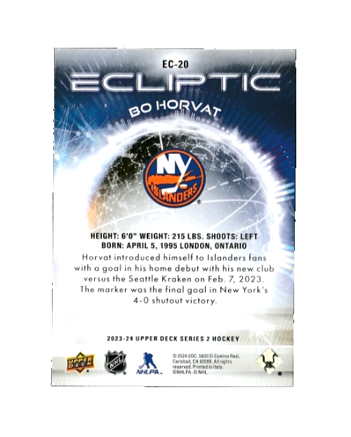 Bo Horvat 2023-24 Upper Deck ECLIPTIC SPARKLE EC-20 Hockey NHL Card NY Islanders