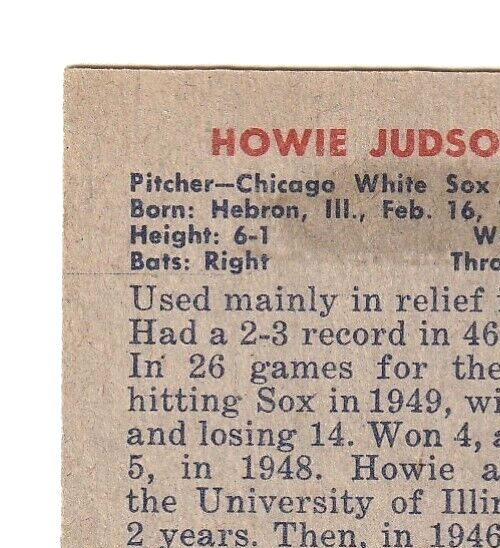 1951 Bowman  -  Howie Judson   -  Chicago White Sox #123   EX-NRMT