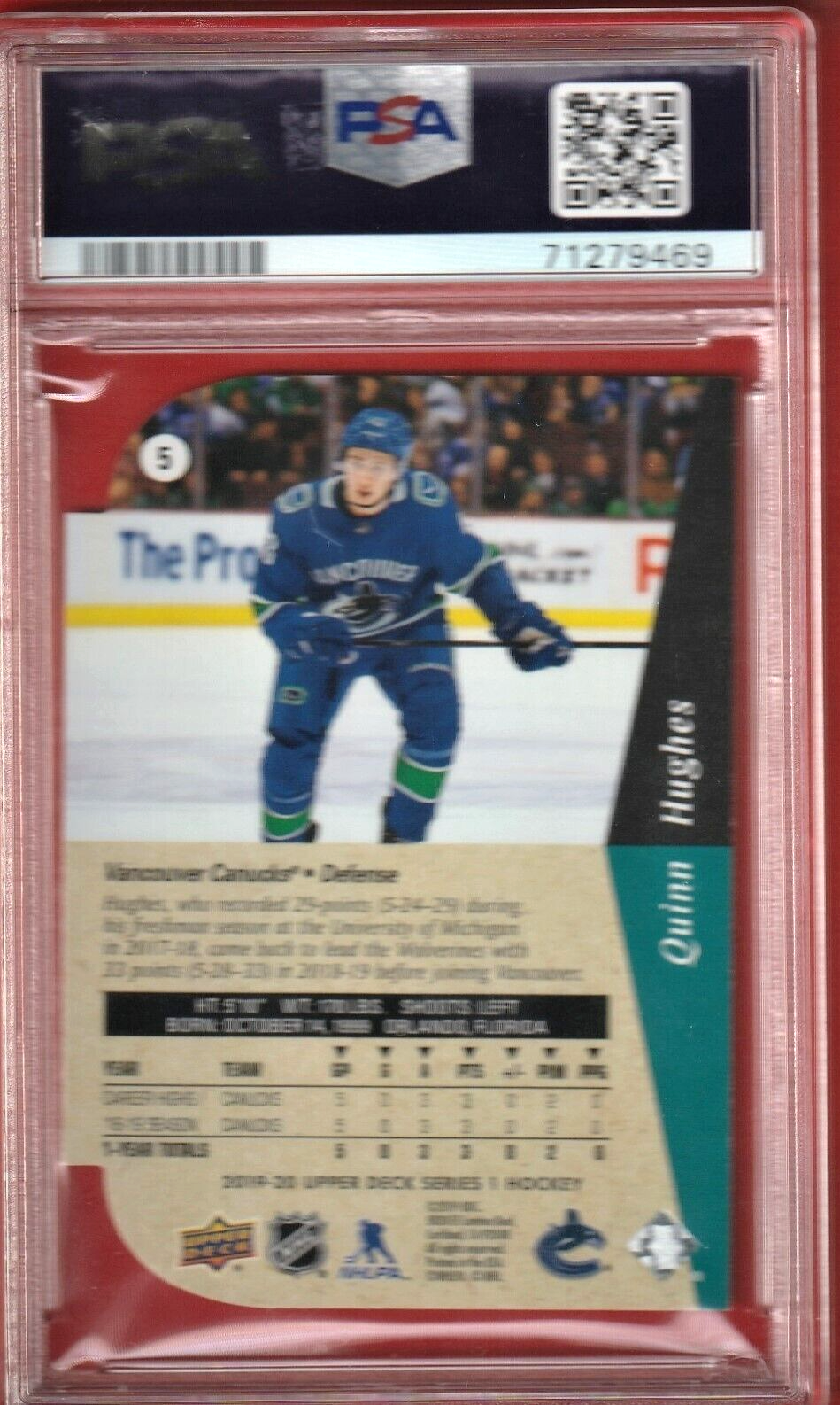 2019 Upper Deck '94 Tribute Die-Cut  -  Quinn Hughes  - ROOKIE #5    PSA 8 NM-MT