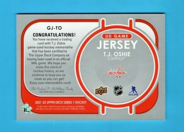 2021-22 UD Upper Deck Series 1 #GJ-TO Game Jersey  - T.J. Oshie - Capitals - Red