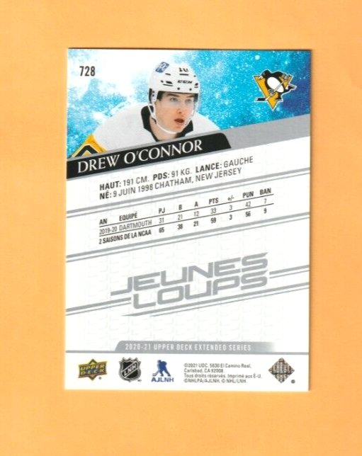 2020-21 Upper Deck Extended Young Guns French #728 Drew O'Connor -  Jeunes Loups