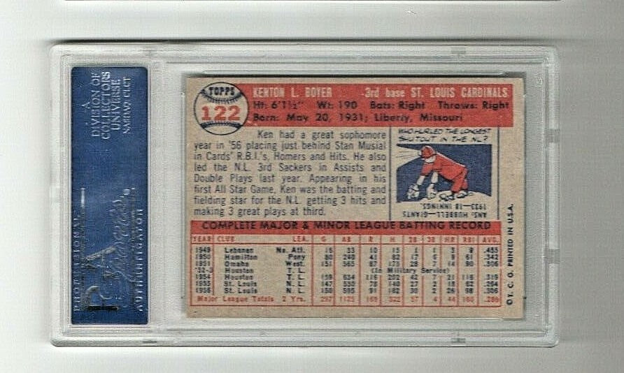 1957 Topps #122 Ken Boyer PSA  EX-MT 6  -- St. Louis Cardinals