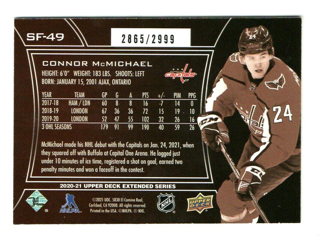 2020-21 UD EXTENDED SERIES 3 CONNOR McMICHAEL SPX FINITE 2865/2999 #SF-49 Caps